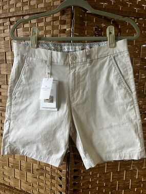 Denim & Flower Ricky Singh Chino Shorts Ivory Stretch Flat Front NWT 29